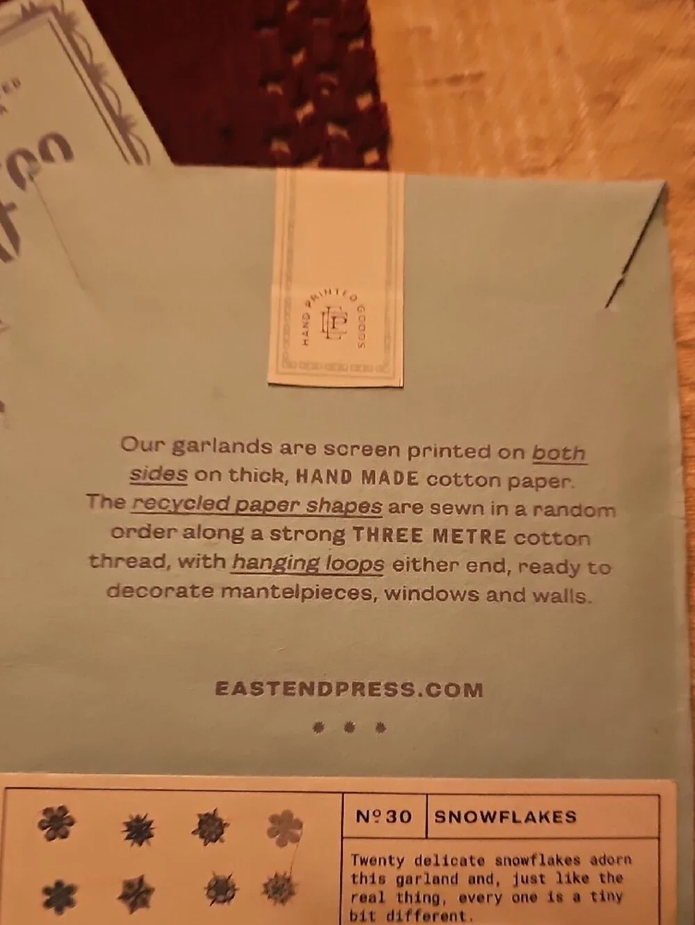 East End Press Printed Paper Garland in Sage Green with Copper  (SET OF 4)